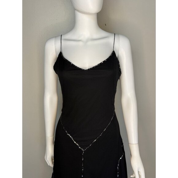 Vintage Y2K Betsey Johnson Black Sequin Slip Dress with Zig Zag Hem, XS/Small - Picture 2 of 6